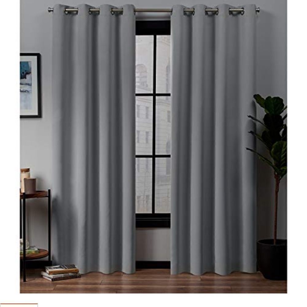 Total Blackout Grommet Top Curtain Panel Pair, Silver, 52x84, 2 Piece